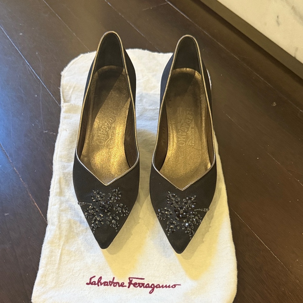 Salvatore Ferragamo Black Heels with Embellishments
Authentic
